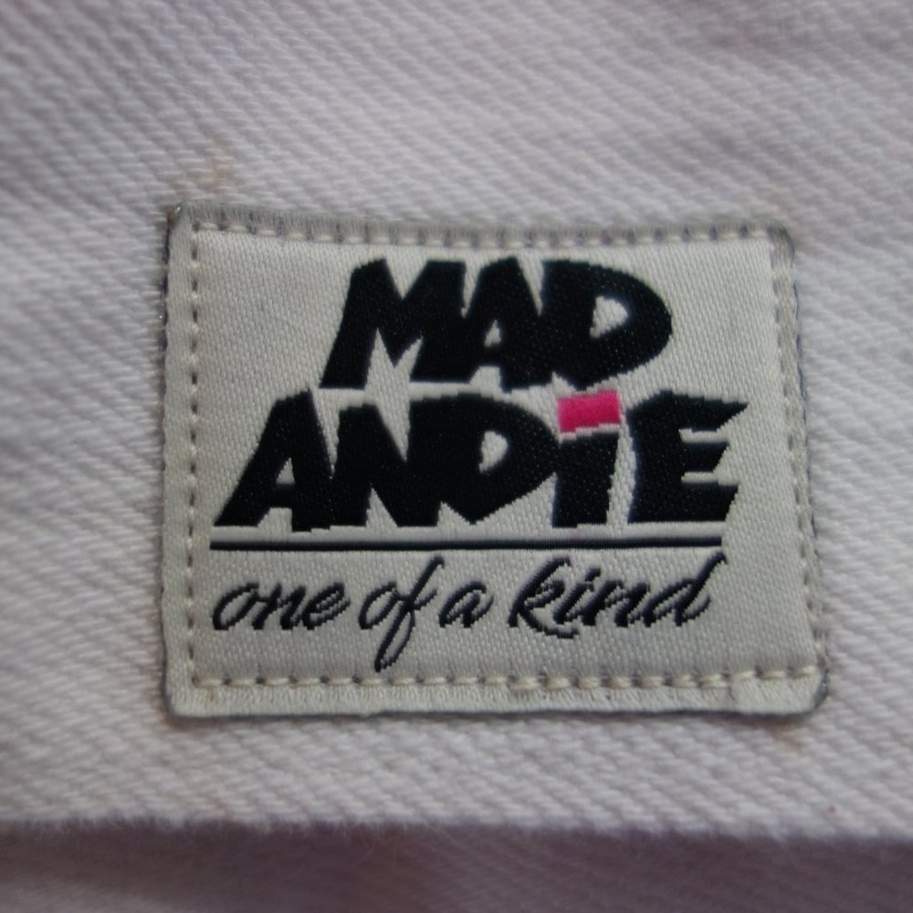 One-of-a-Kind paperdenim&cloth White Moto Jean Jacket w/ Custom Vintage Cross - Picture 4 of 7